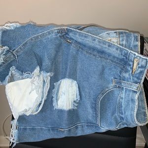 Blue ripped jean shorts